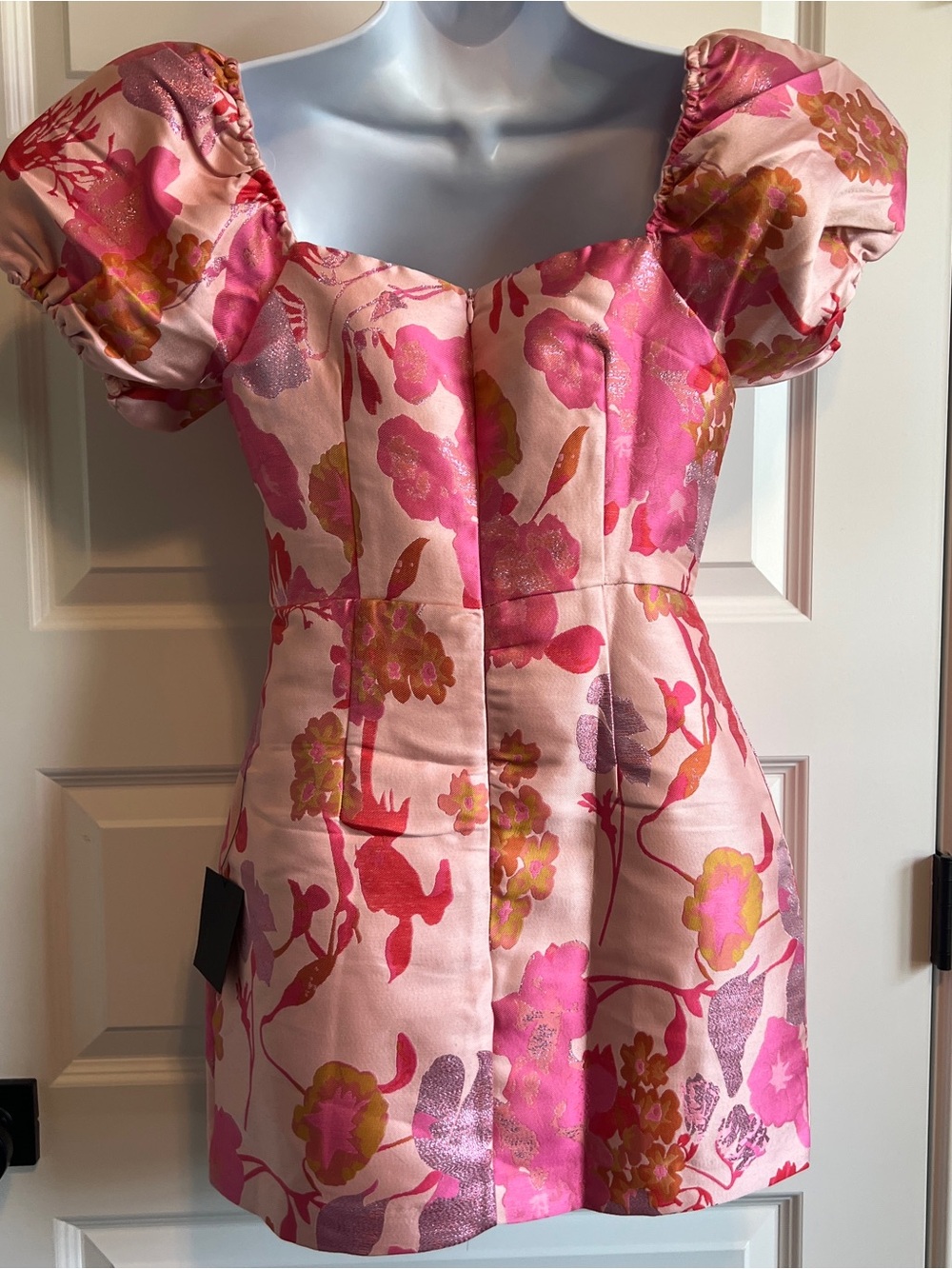 LULUS “So Stunning” Floral Jacquard Puff Sleeve Mini Dress - Picture 6 of 10